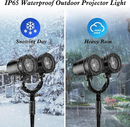 2024 Upgraded Dual-Head Christmas Snowflake Projector Light Outdoor,IP65 Waterproof Christmas LED Projector Light Outside,180° Rotation Projector for Indoor,Patio Wall Window Decorations