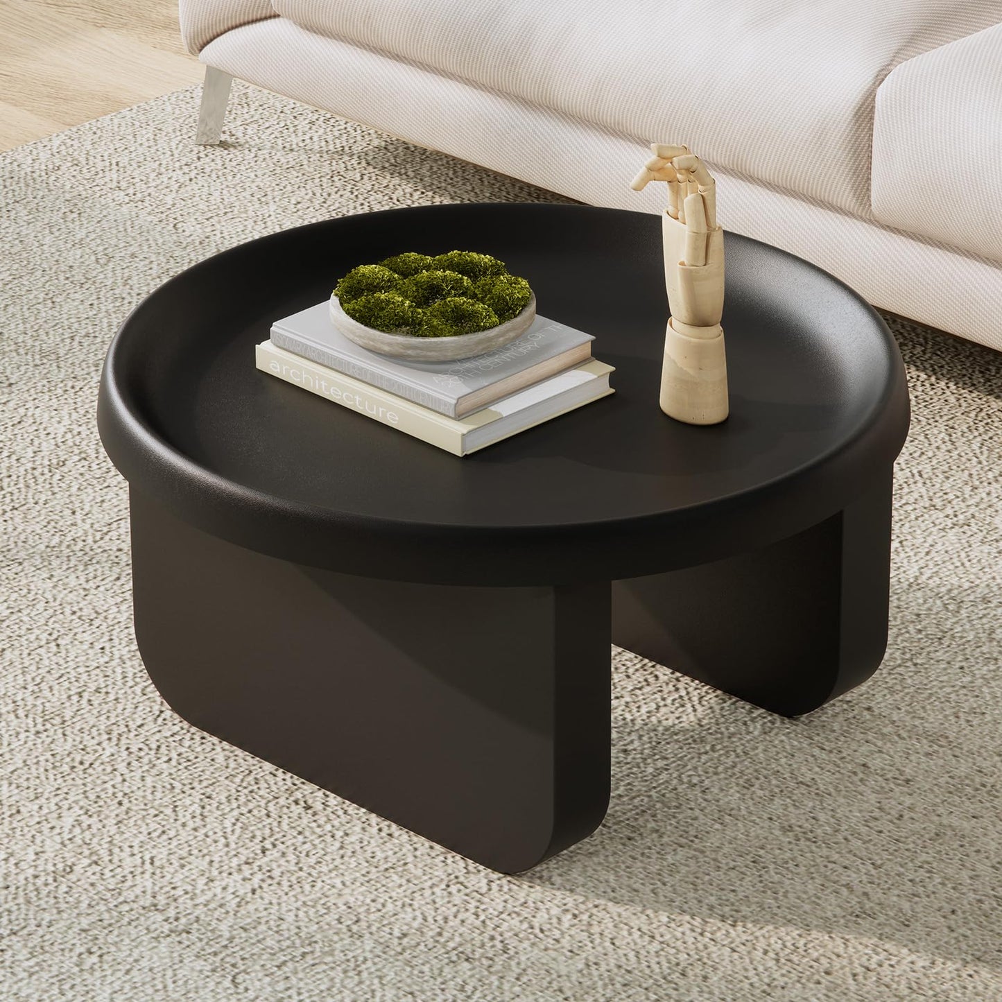 Round Coffee Table,Modern Coffee Table,Unique Circle Coffee Tables,Metal Center Table for Living Room (Black, 29.5 x 16.5)