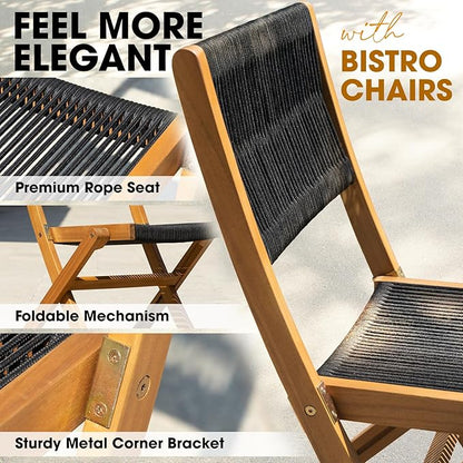 Solid Sauvage Bistro Set with Round Table (Grey), Wood Rope Design - Black
