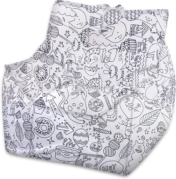 Posh Creations Structured Comfy Bean Bag Chair for Gaming, Reading, and Watching TV, Newport Chair, Canvas Coloring Fabric - Creatures