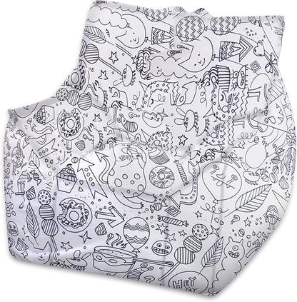 Posh Creations Structured Comfy Bean Bag Chair for Gaming, Reading, and Watching TV, Newport Chair, Canvas Coloring Fabric - Creatures