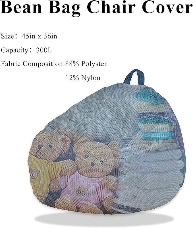 Bean Bag Chairs Cover (No Filler),Bean Bag Cover,Plush Toys Storage Bag,Bean Bag for Kids,Adults,Teens,Washable Ultra Soft Corduroy Sturdy Zipper,[Small 32 * 28 in] Blue Bean Bags