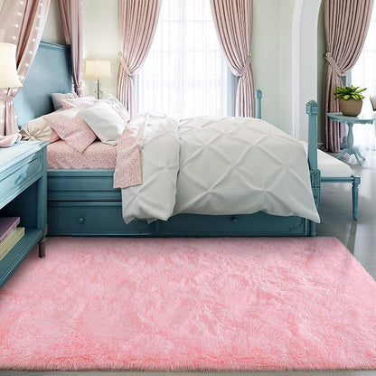 Super Soft Fluffy Shaggy Rugs 5x8 Feet for Living Room Bedroom, Fuzzy Plush Area Rugs for Girls Kids Room Nursery Home Decor, Furry Dorm Rug Cute Non-Slip Indoor Floor Carpet, Baby Pink