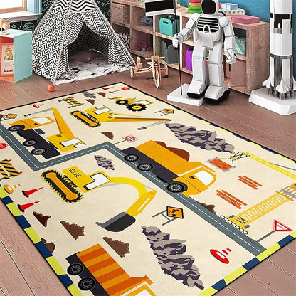Construction Play Mat Car Rug Play Mat Construction Rugs for Boys Room Car Rug for Boys Room Construction Decor for Boys Room Playroom Rug for Livingroom 3'×4'