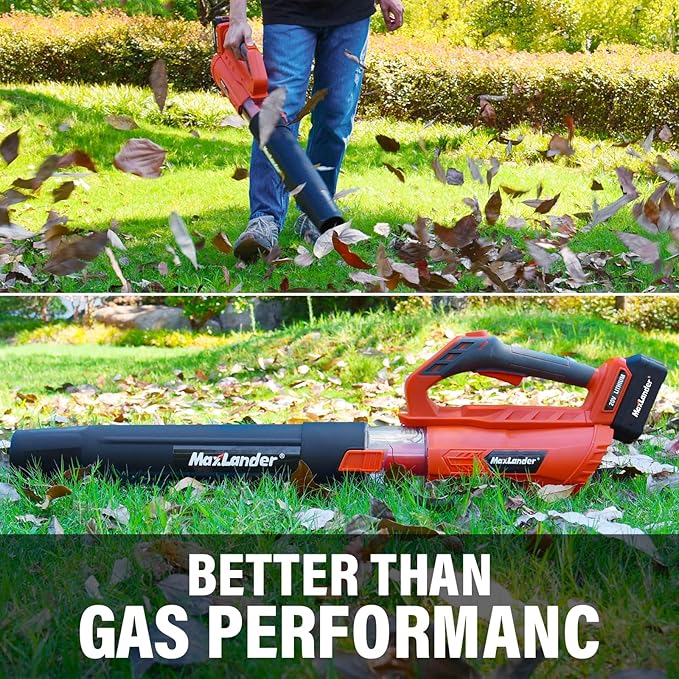 MAXLANDER Leaf Blower Cordless - 20V Electric Cordless Leaf Blower with Battery and Charger, 4.0Ah Battery Powered Leaf Blowers with 2 Speed Mode for Lawn Care, Blowing Leaves