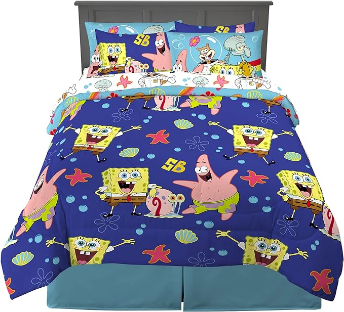 Franco Kids Bedding Super Soft Comforter and Sheet Set with Sham, 7 Piece Full Size, Spongebob Squarepants