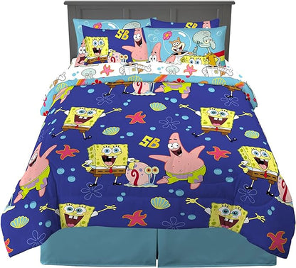 Franco Kids Bedding Super Soft Comforter and Sheet Set with Sham, 7 Piece Full Size, Spongebob Squarepants