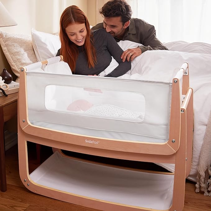 SnuzPod4, Bassinet Bedside Sleeper - Safe and Comfortable Baby Crib and Bed, 3D Breathable Mattress, Fits Bed with Adjustable Max. Height of 28.5”, Machine Washable Mesh Liner (Natural)