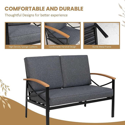 Shintenchi 2 Piece Outdoor Patio Furniture Set, Metal Sofa Chair Conversation Set, Including Loveseat and Coffee Table for Backyard, Patio, Balcony, Poolside (Dark Grey)