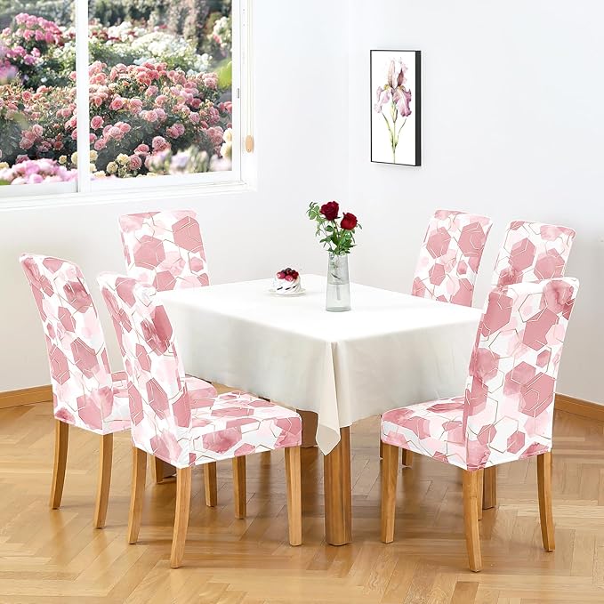 Gibelle Dining Room Chair Covers Set of 6, Soft Stretch Kitchen Chair Covers Slipcover Protector, Removable Washable Geometric Parson Chair Covers 6 Pack, Dusty Pink