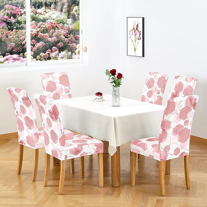 Gibelle Dining Room Chair Covers Set of 6, Soft Stretch Kitchen Chair Covers Slipcover Protector, Removable Washable Geometric Parson Chair Covers 6 Pack, Dusty Pink