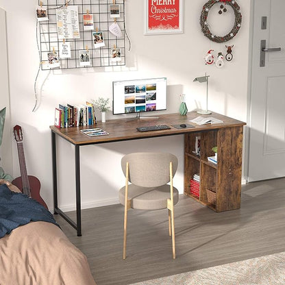 Homfio 47.2'' Computer Desk with Storage Shelves, Modern Home Office Desk Computer Table with Cabinets, Student Studying Writing Desk Wood Desk Workstation for Home Office, Rustic Brown