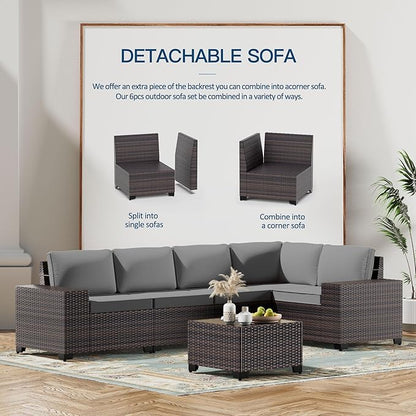 Kullavik 13PCS Outdoor Patio Furniture Set with 43" 55000BTU Gas Propane Fire Pit Table PE Wicker Rattan Sectional Sofa Patio Conversation Sets,Grey