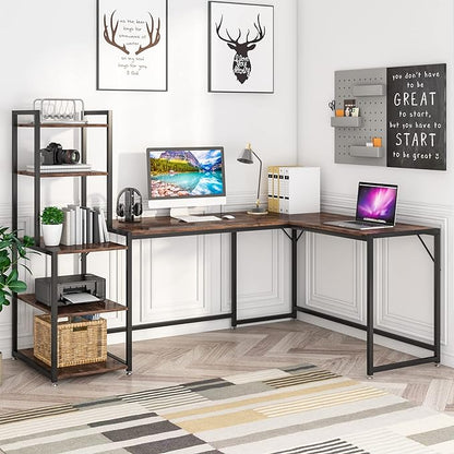 79 Inch Reversible L-Shaped Desk, Large Corner Computer Desk with 5 Tier Storage Shelves