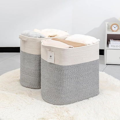 Tall Storage Bins Rectangle Basket Cotton Extra Large Toy Storage Hamper Rectangular with Handles,Decorative Blanket Laundry Basket for Living room,Dog Baskets Large Basket for Toys 2 pack