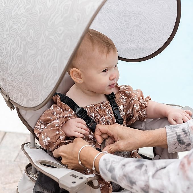 Baby Delight Go with Me Venture Portable Chair | Indoor and Outdoor | Sun Canopy | 3 Child Growth Stages | Sandstone
