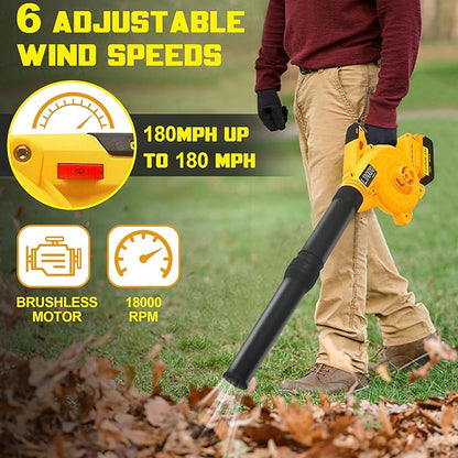 Cordless Leaf Blower for Dewalt 20V Max Battery, Jobsite Air Blower with Brushless Motor,6 Variable Speed Up to 180MPH,2-in-1 Handle Electric Blower and Vacuum Cleaner(Battery Not Included)