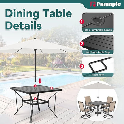 Pamapic 5 Pieces Patio Dining Set, All-Weather Outdoor Dining Set for Garden Backyard Poolside Deck,Outdoor Table and Chairs Set with 4 Textilene Swivel Chairs,Beige