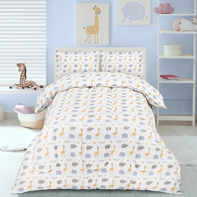 Utopia Bedding All Season Safari Comforter Set with 2 Pillow Cases, 3 Piece Soft Brushed Microfiber Kids Bedding Set for Boys/Girls, Machine Washable (Twin)