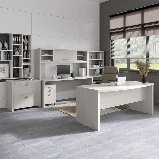 Bush Business Furniture Echo Bow Front Desk, 72W, Gray Sand