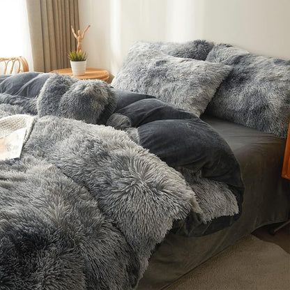 Tie dye Dark Gray Plush Fluffy Comforter Cover Set Queen - Ultra Soft Faux Fur tie dye Bedding Sets 3 Pieces (1 Shaggy Duvet Cover + 2 Pillow case) Fluffy Bed Set (Tie Dye Dark Gray, Queen)