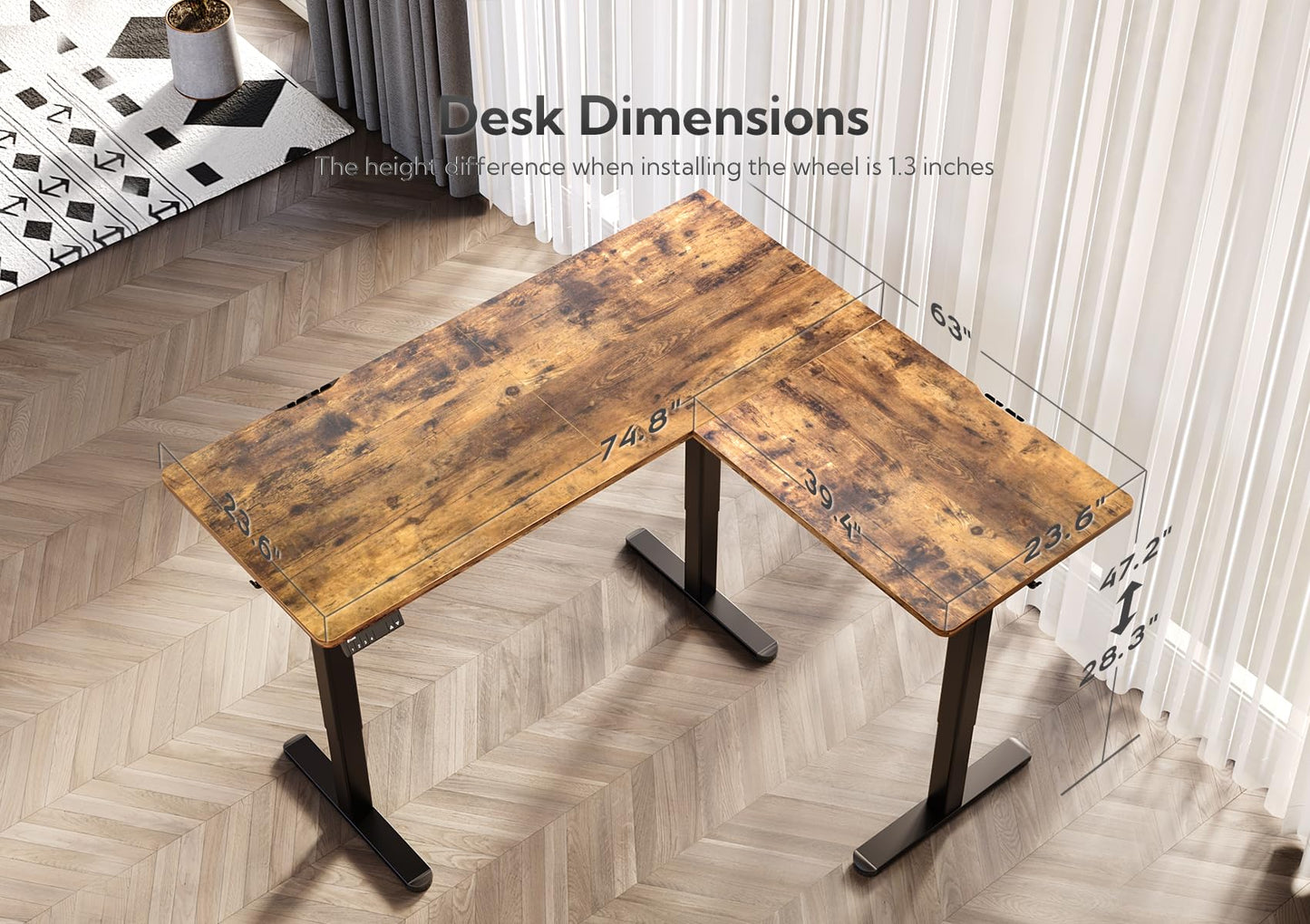 Claiks L Shaped Standing Desk Adjustable Height, Dual Motor Electric Corner Standing Desk, 63x55 inch Sit Stand up Desk with Splice Board, White