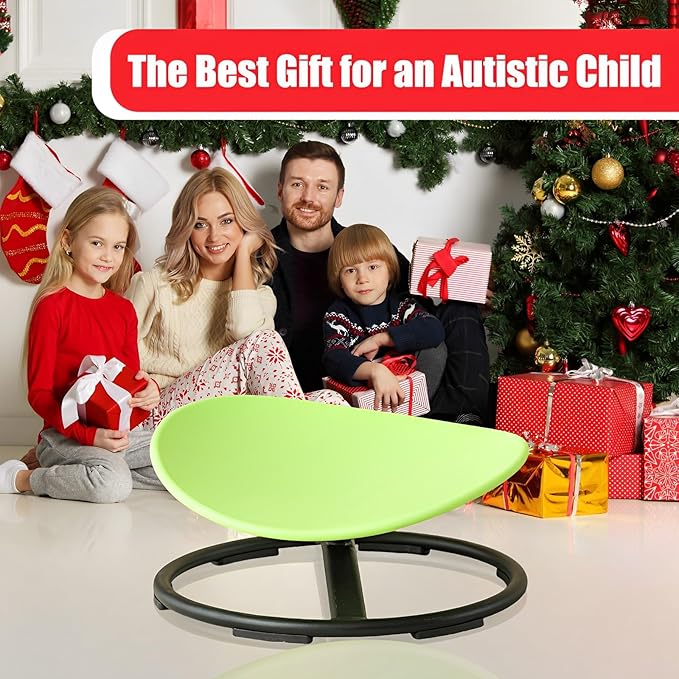 Autism Kids Swivel Chair,Spin Sensory Chair,Kids Spinning Chair,Sit Spin Training Body Coordination,Metal Base Non-Slip Small Desk Chair (Green)