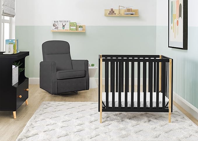 Delta Children Gio Mini Crib with 2.75" Mattress Included, Ebony/Natural
