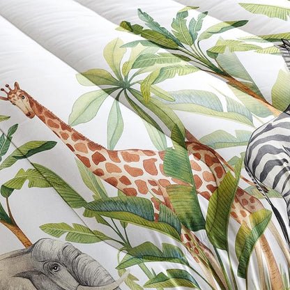 Wild Animal Comforter King Size,Elephant Giraffe Zebra Kids Comforter Set,3Pcs Bedding Set Printed Comforter with 2 Pillowcases,Down Alternative,Soft and Lightweight