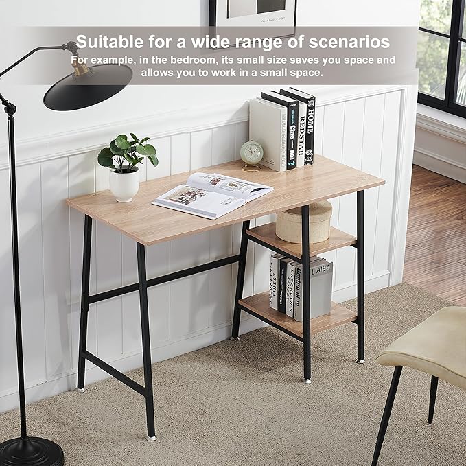 VECELO 43 Inch Home Office Computer Easy to Assemble Simple Table Modern Student Study Desk,Water Proof, Oak+black leg