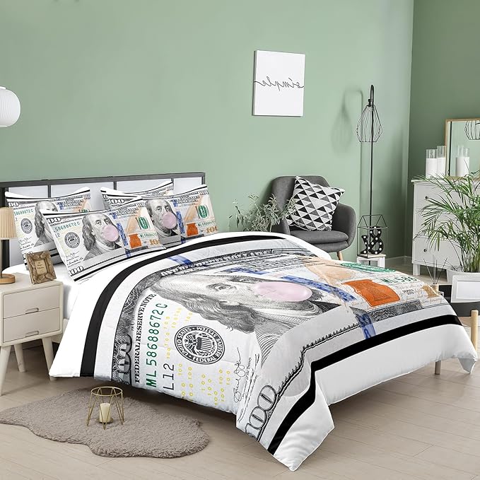 Tailor Shop Money Comforter Sets King Size Money Bedding Sets for Boys Kids Teens Money 100 Dollar Bill Comforter Sets Quilt Set All Season with 1 Comforter 2 Pillowcases……