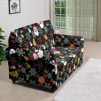 FKELYI Christmas Sofa Slipcover Santa Claus Furniture Protector Washable Easy Going Stretch Sofa Slipcover with Elastic Bottom M