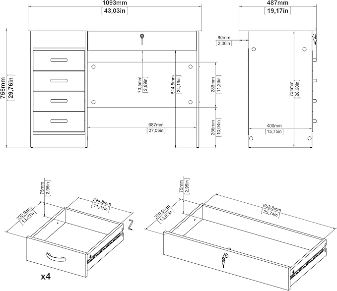 Tvilum, Oak Structure Walden Desk with 5 Drawers