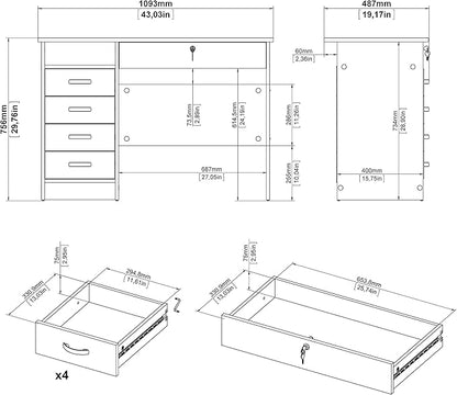 Tvilum, Oak Structure Walden Desk with 5 Drawers