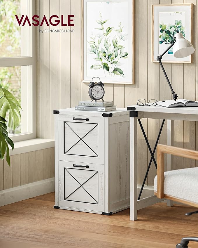 VASAGLE File Cabinet, Filing Cabinet with 2 Drawers, Printer Stand, Fit A4, Letter Size, Hanging File Folders, Modern Farmhouse Style, for Home Office, Study, Rustic White UOFC048T73