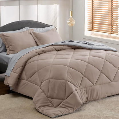 Bedsure Taupe King Size Comforter Set - 7 Pieces Reversible King Bed in a Bag King Bed Set with Comforters, Sheets, Pillowcases & Shams, King Bedding Sets