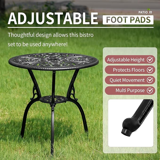 Bistro Table and Chairs Set of 2, Cast Aluminum Patio Furniture, Outdoor Bistro Set 3 Piece with Umbrella Hole for Balcony Porch Yard