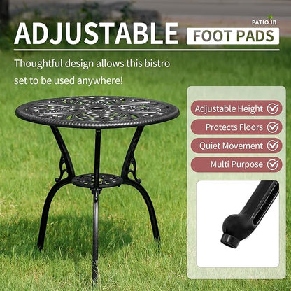 Bistro Table and Chairs Set of 2, Cast Aluminum Patio Furniture, Outdoor Bistro Set 3 Piece with Umbrella Hole for Balcony Porch Yard