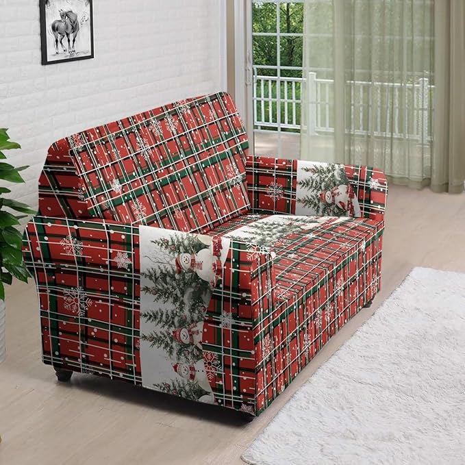 FKELYI Christmas Decorations Sofa Couch Cover Comfortable Furniture Protector Easy Going Stretch Sofa Slipcover with Elastic Bottom M