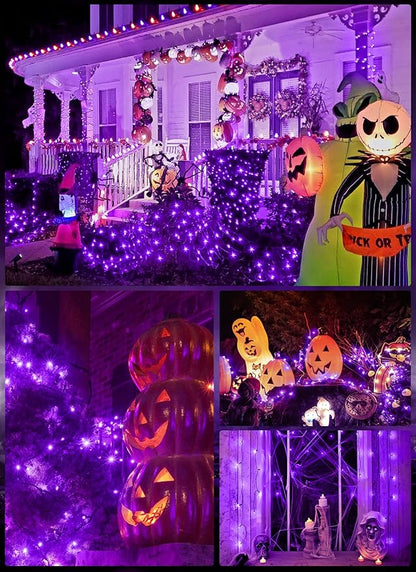 Minetom 2 Pack Solar Halloween Lights Outdoor, Total 80FT 200 LED Halloween String Lights with 8 Modes, Halloween Decoration Outdoor, Waterproof Solar String Lights for Outside Tree Yard Party, Purple