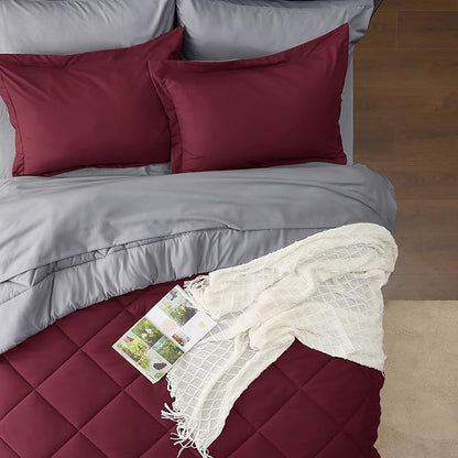 Bedsure Burgundy King Size Comforter Set - 7 Pieces Reversible King Bed in a Bag King Bed Set with Comforters, Sheets, Pillowcases & Shams, King Bedding Sets