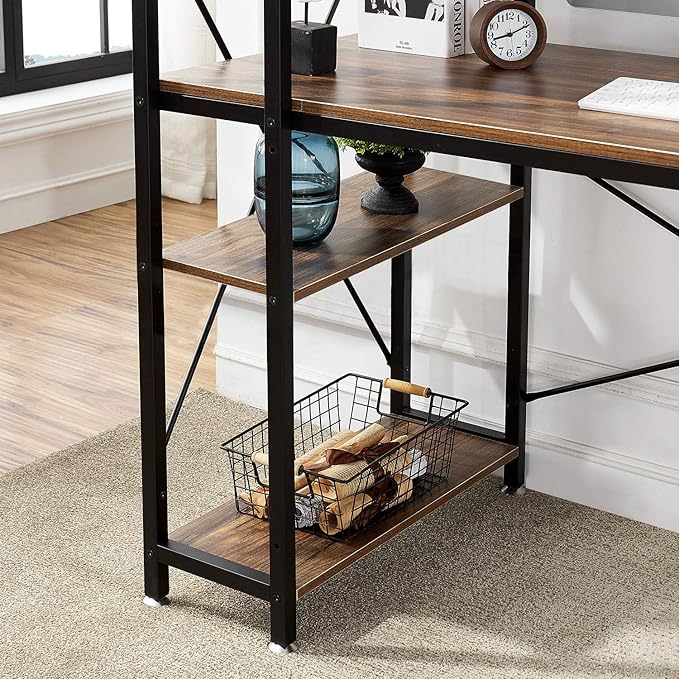 VECELO Computer Drawers/Shelves with Storage for Study/Writing and Home Office Workstation, 47 Inch Desk, Vintage Brown