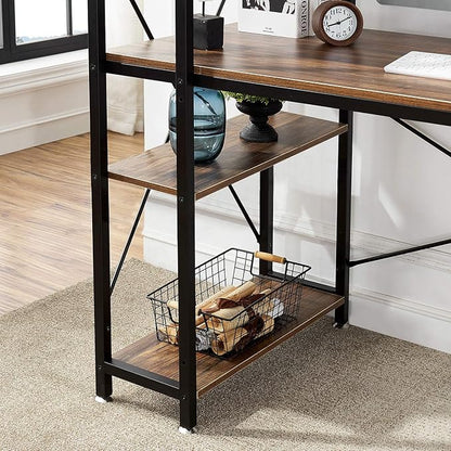VECELO Computer Drawers/Shelves with Storage for Study/Writing and Home Office Workstation, 47 Inch Desk, Vintage Brown