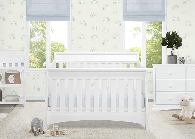 Delta Children Bentley S Series 4-in-1 Crib, White + Serta Perfect Slumber Dual Sided Recycled Fiber Core Crib and Toddler Mattress (Bundle)