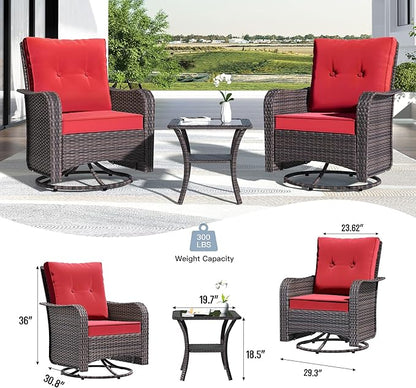 Kullavik 13PCS Outdoor Patio Furniture Set,PE Wicker Rattan Sectional Sofa Patio Conversation Sets with 43" 55000BTU Gas Propane Fire Pit Table,Swivel Rocking Chairs Set,Dark Red