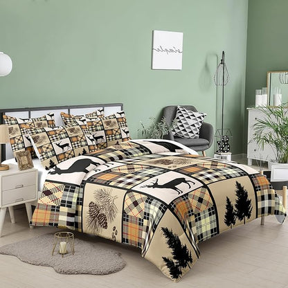 NINENINE Camo Deer Comforter Sets American Flag Bedding Set,Queen Comforter Sets for Boys,Hunting Bedding Set for Kids,Teen Camouflage Bedding Sets with 1 Comforter 2Pillowcases