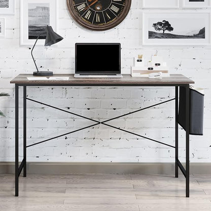 Lavish Home Modern Computer Desk with Industrial Style Woodgrain Look and Steel for Home Office, Bedroom, or Craft Table, with Storage Bag, (L) 47” x (W) 23.5” x (H) 29.5”, Gray
