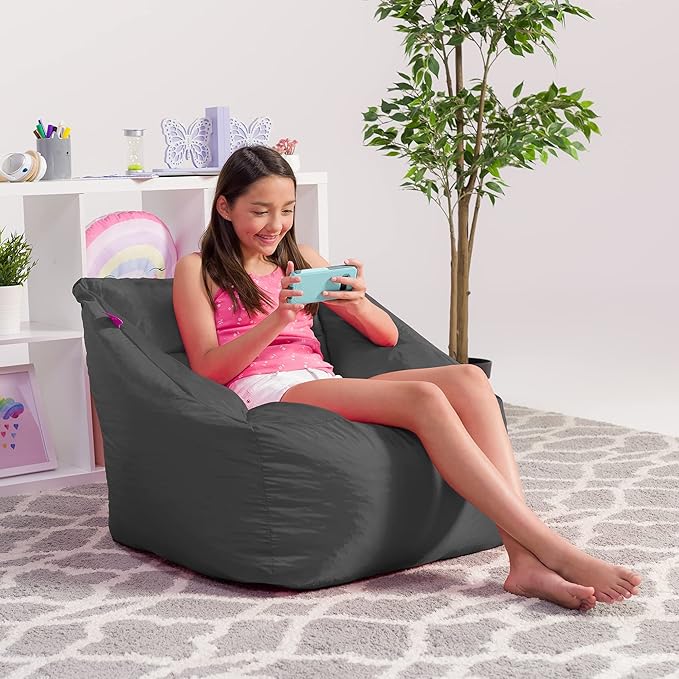 Posh Creations Structured Comfy Seat for Playrooms and Bedrooms, Large Bean Bag Chair, Coronado Chair, Charcoal Gray