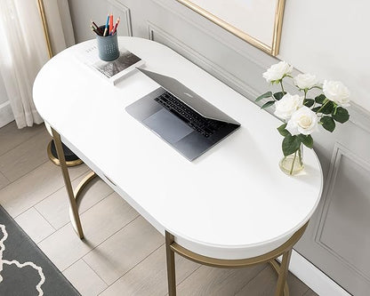 Leick Home 85405 Home Office Computer Desk with Dropfront Keyboard Drawer, Furniture, Cottage White/Gold