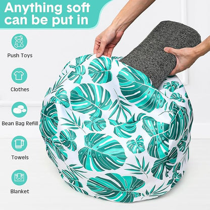 2 Pcs Bean Bag Chair for Kids 24" Empty Bean Bag with Carrying Handle Removable Washable Canvas Storage Bean Bag for Organizing Toy Room Decor(Tropical)